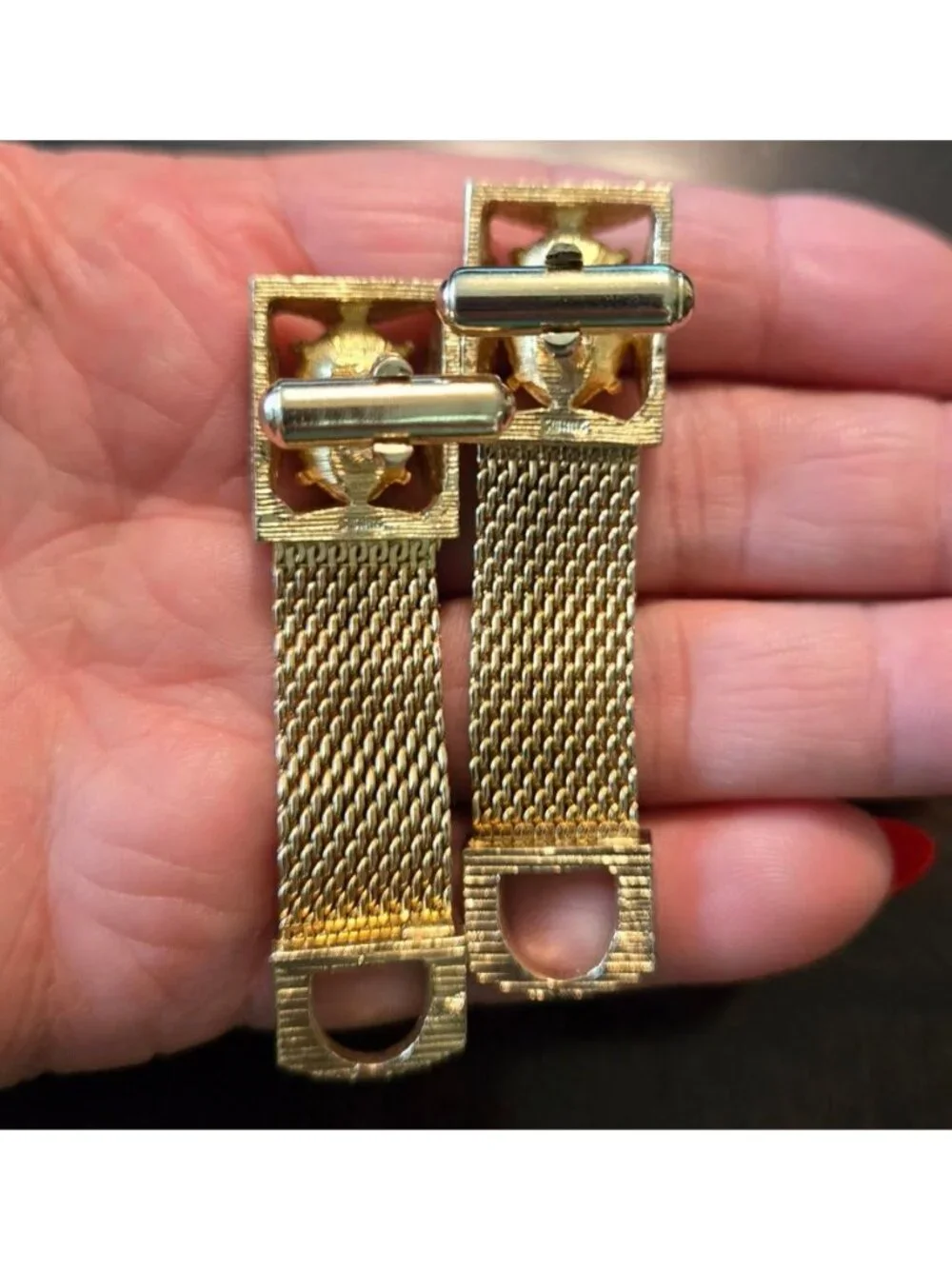 Vtg Swank Gold Tone Mesh Wrap Cufflinks Amethyst Purple Glass MCM Boxed